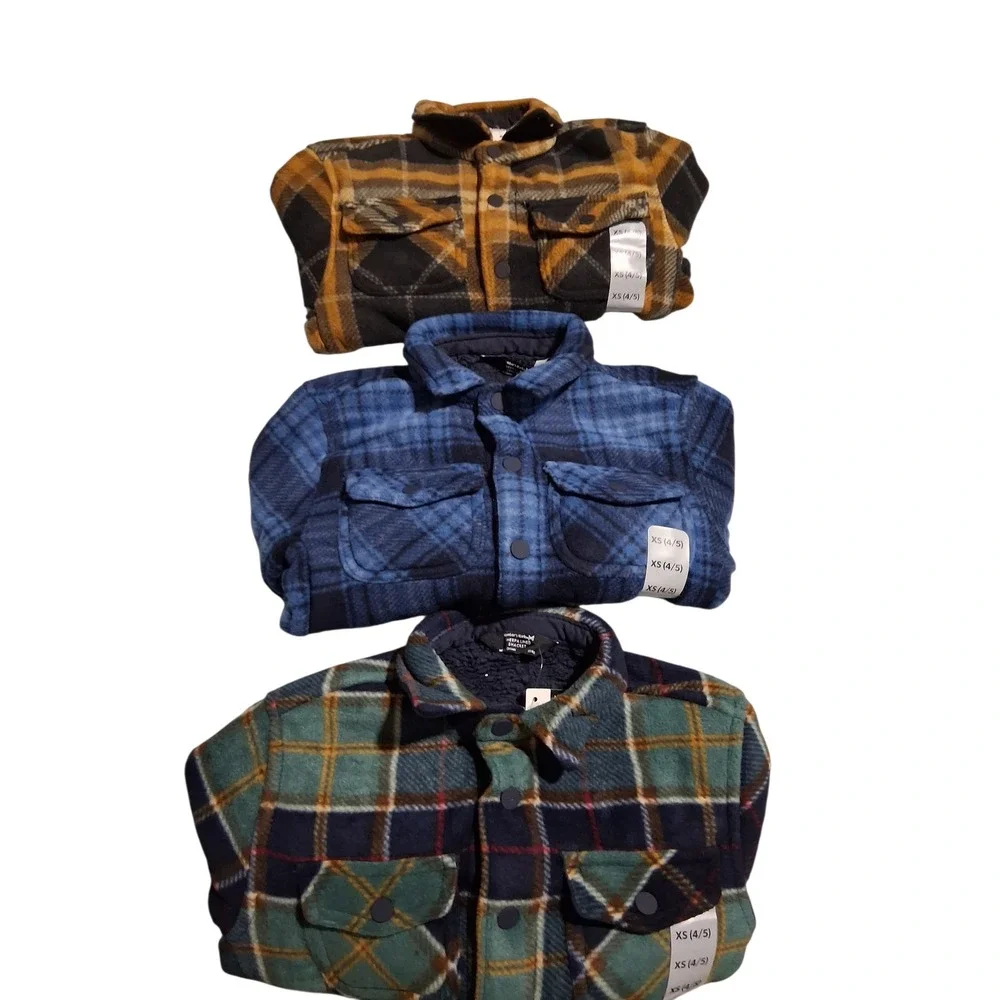 3 Member's Mark Boys Sherpa‎ Lined Shackets Size XS 4/5 Plaid Outerwear Gorpcore